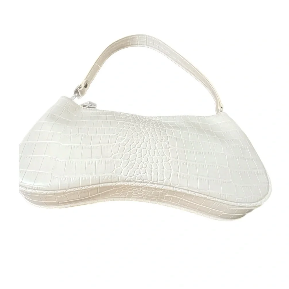 JW PEI Women’s Eva Shoulder Bag Elegant Cream Crocodile-Embossed Shoulder Bag